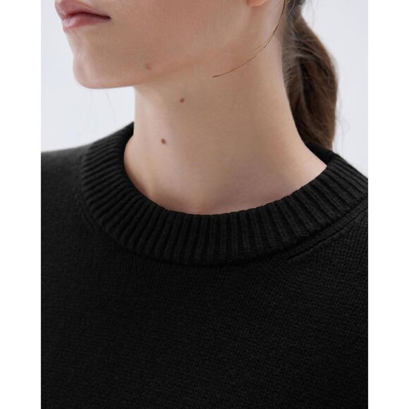 Women Cashmere Blend Oversized Crew Neck Jet Black Soft Warm Pullover Sweater - Picture 3 of 5